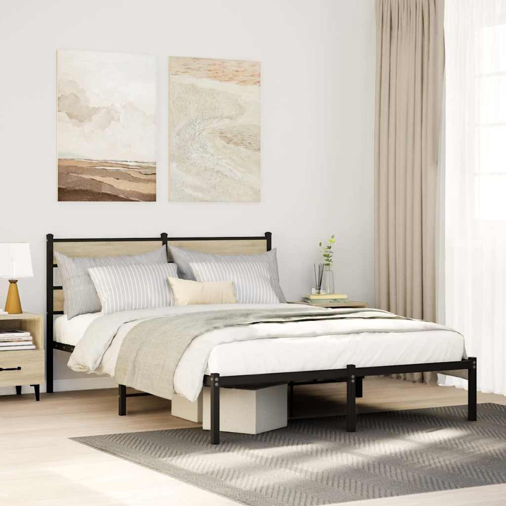 Bedframe zonder matras metaal sonoma eikenkleurig 135x190 cm – afbeelding 1
