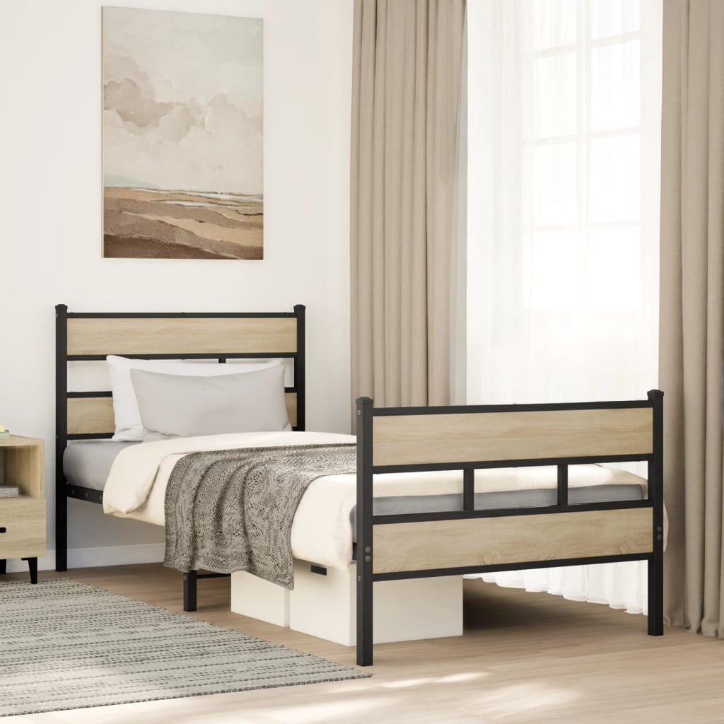 Bedframe zonder matras metaal sonoma eikenkleurig 90x190 cm – afbeelding 1