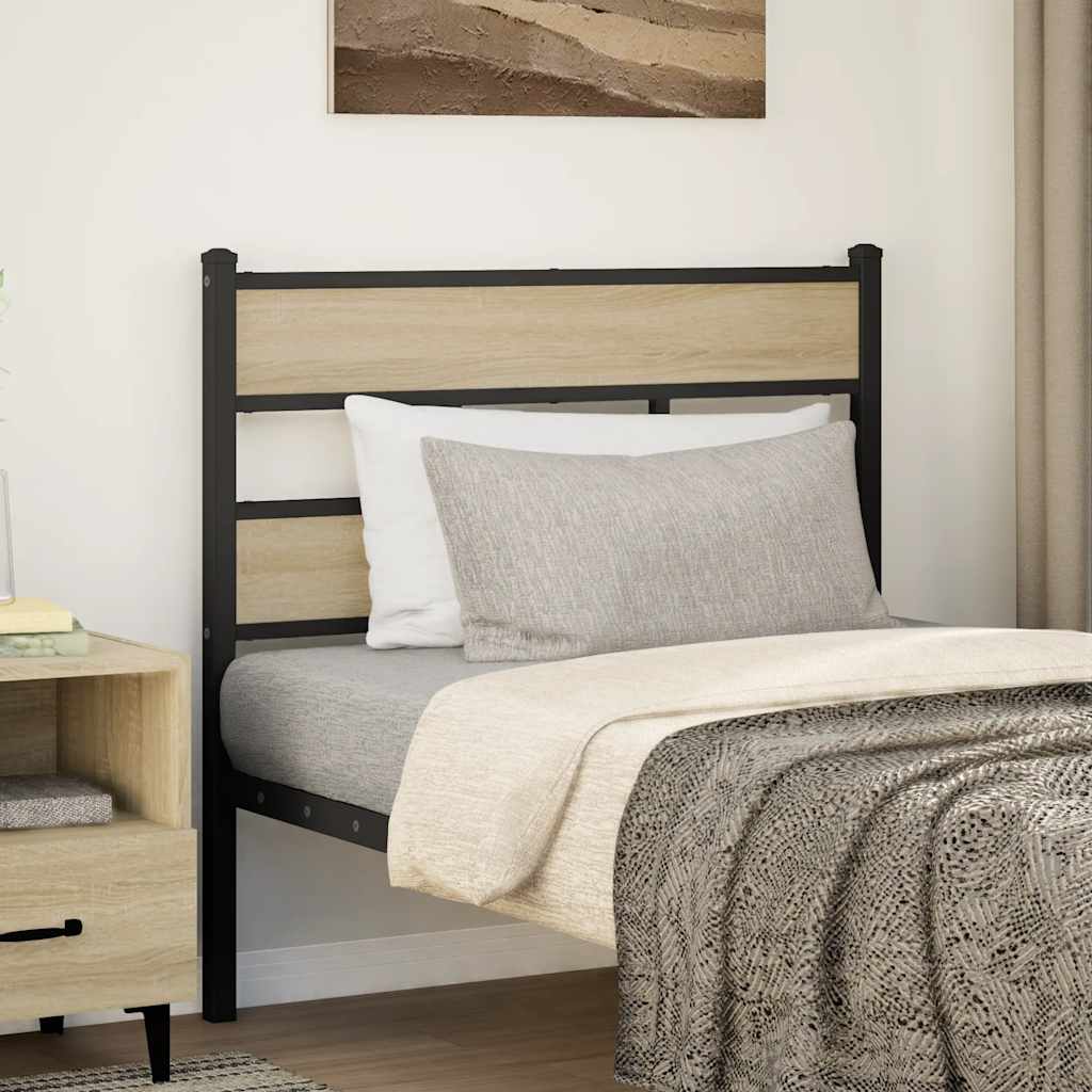 Vervangend hoofdbord 80 cm ijzer en bewerkt hout sonoma eikenkleurig