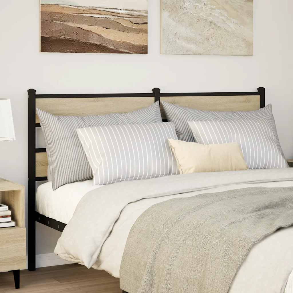 Vervangend hoofdbord 135 cm ijzer en bewerkt hout sonoma eikenkleurig – afbeelding 1