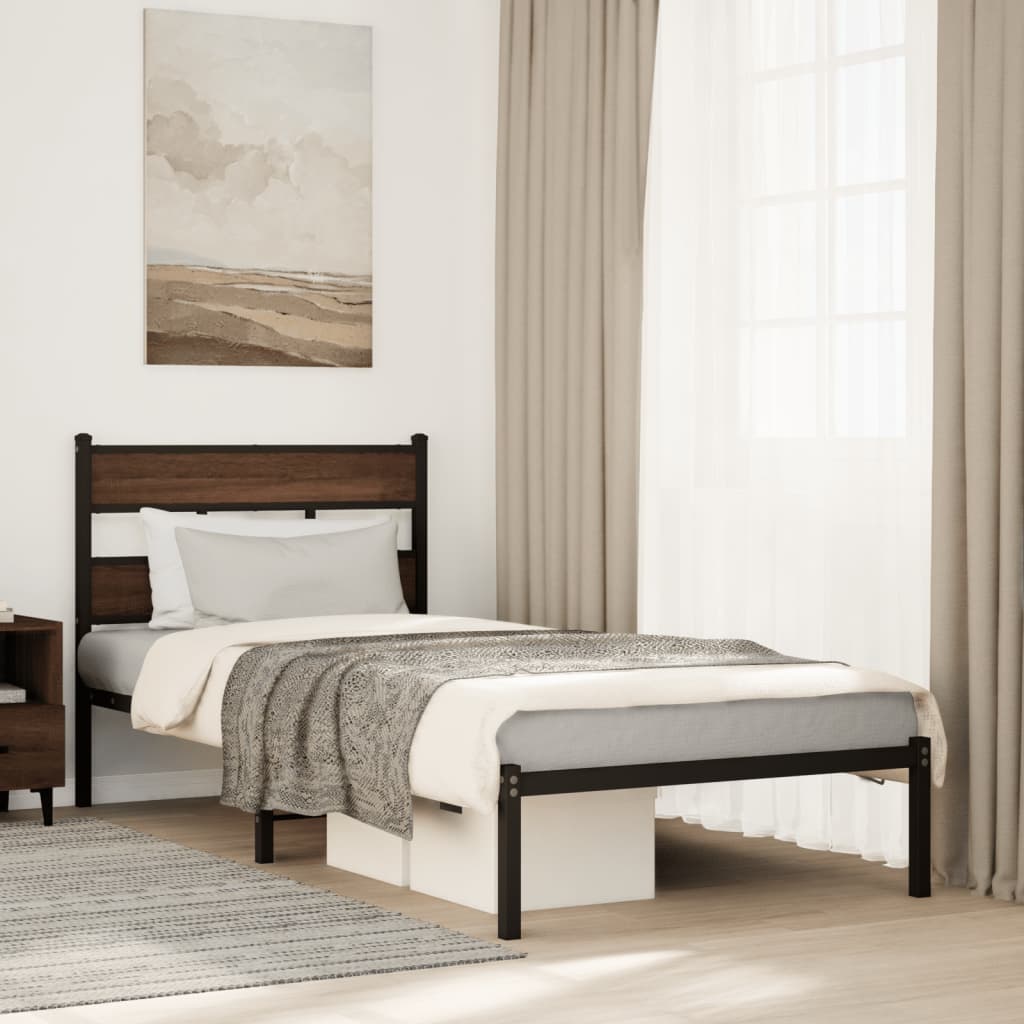 Bedframe met hoofdbord zonder matras bruin eiken 100x190 cm – afbeelding 1