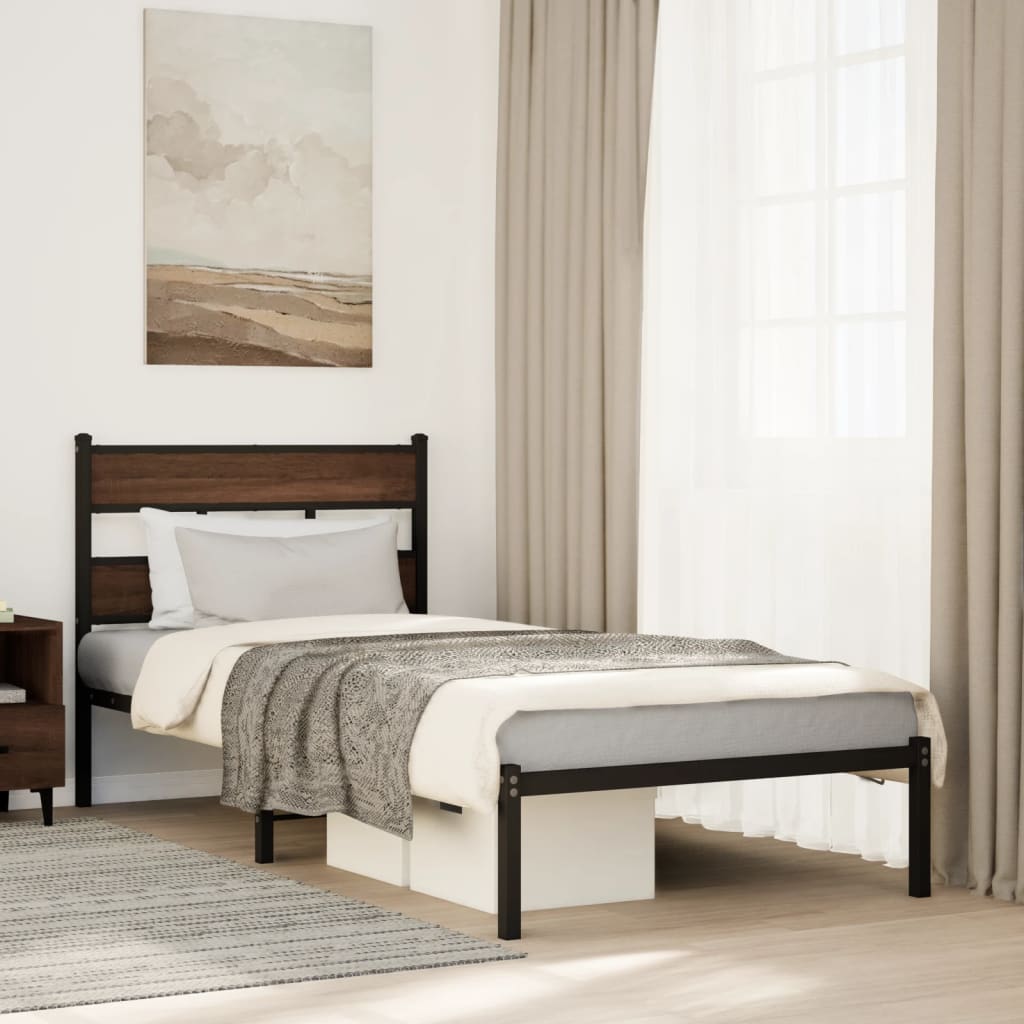 Bedframe met hoofdbord zonder matras bruin eiken 100x200 cm – afbeelding 1
