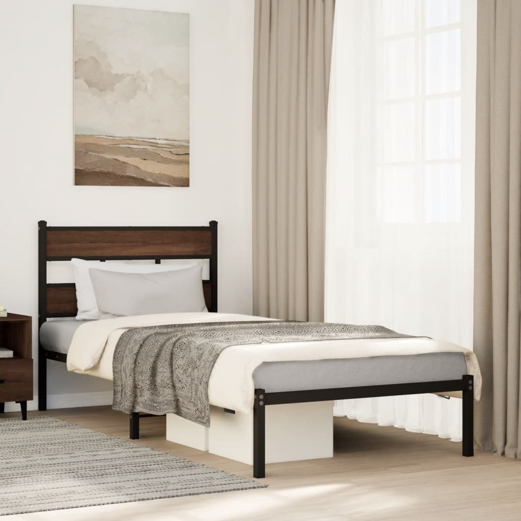 Bedframe met hoofdbord zonder matras bruin eiken 107x203 cm – afbeelding 1
