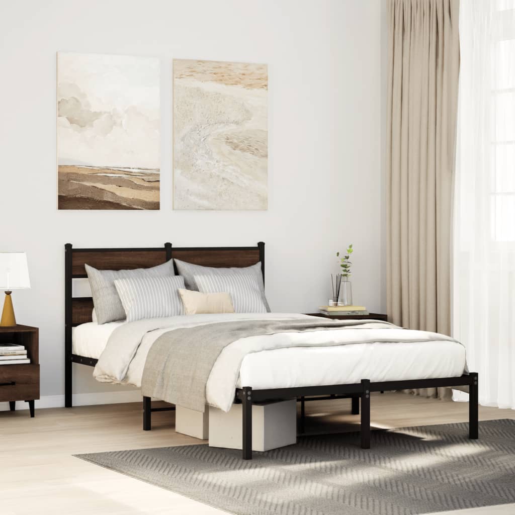 Bedframe met hoofdbord zonder matras bruin eiken 120x200 cm – afbeelding 1