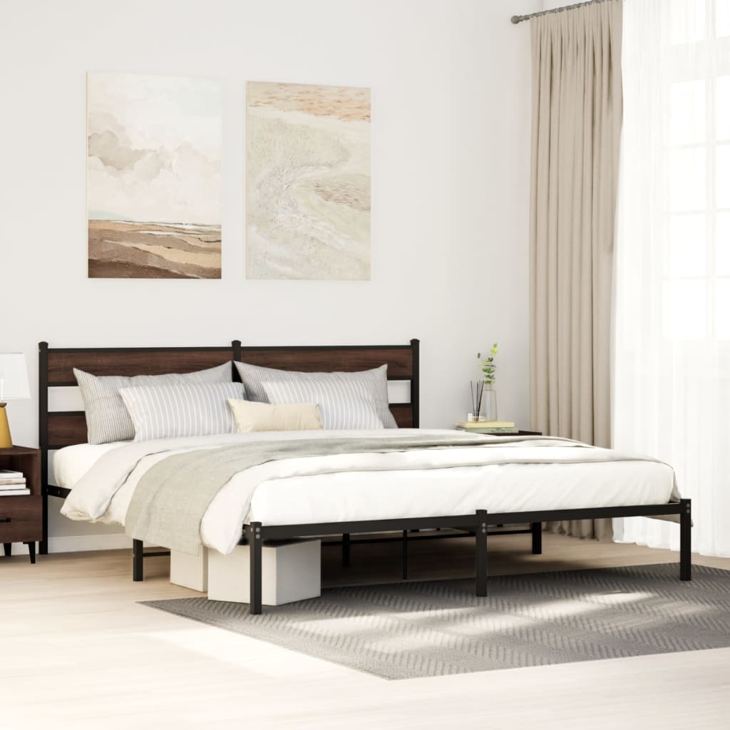 Bedframe met hoofdbord zonder matras bruin eiken 183x213 cm – afbeelding 1