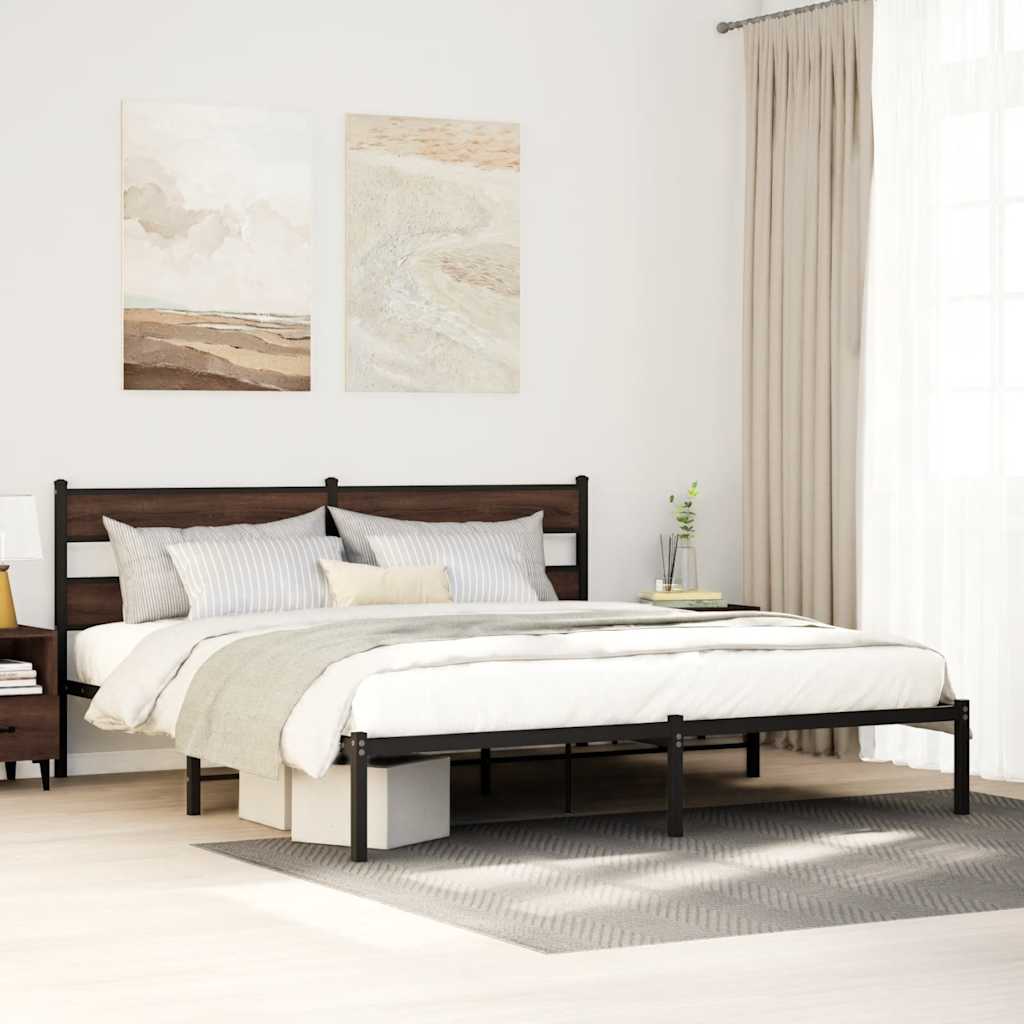 Bedframe met hoofdbord zonder matras bruin eiken 200x200 cm – afbeelding 1