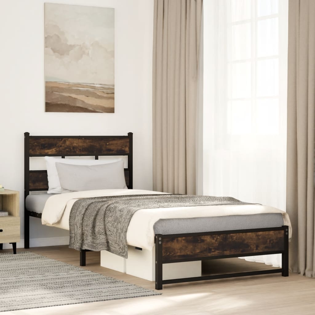Bedframe zonder matras metaal gerookt eikenkleurig 100x190 cm – afbeelding 1