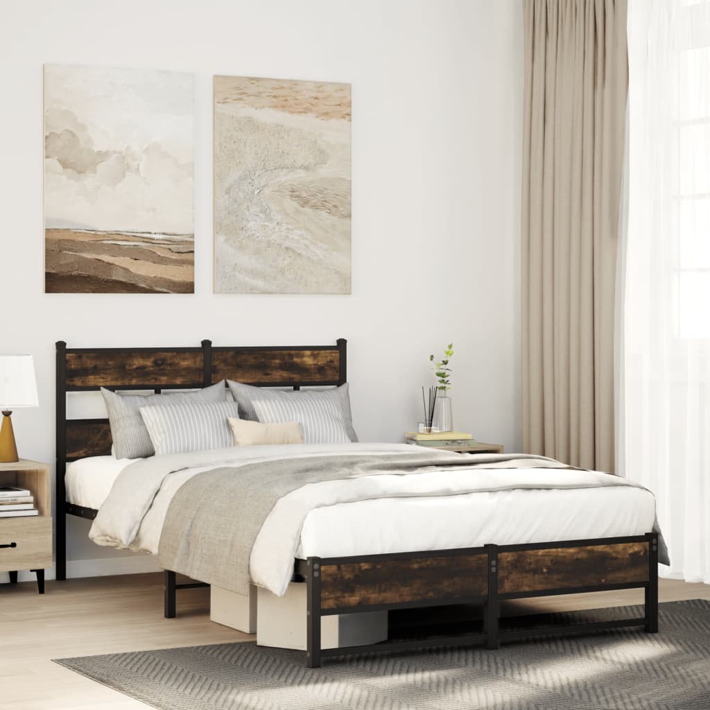 Bedframe zonder matras metaal gerookt eikenkleurig 120x190 cm – afbeelding 1
