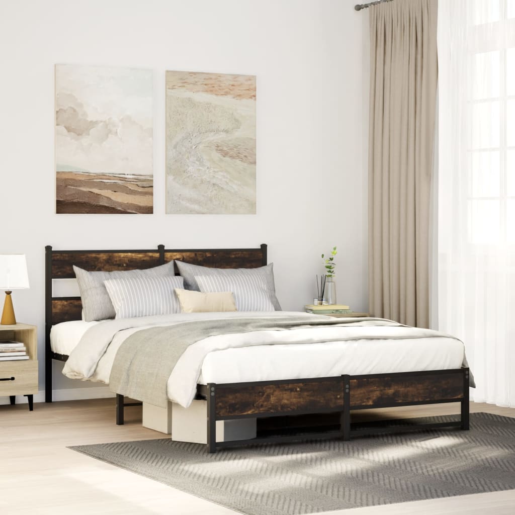 Bedframe zonder matras metaal gerookt eikenkleurig 150x200 cm – afbeelding 1