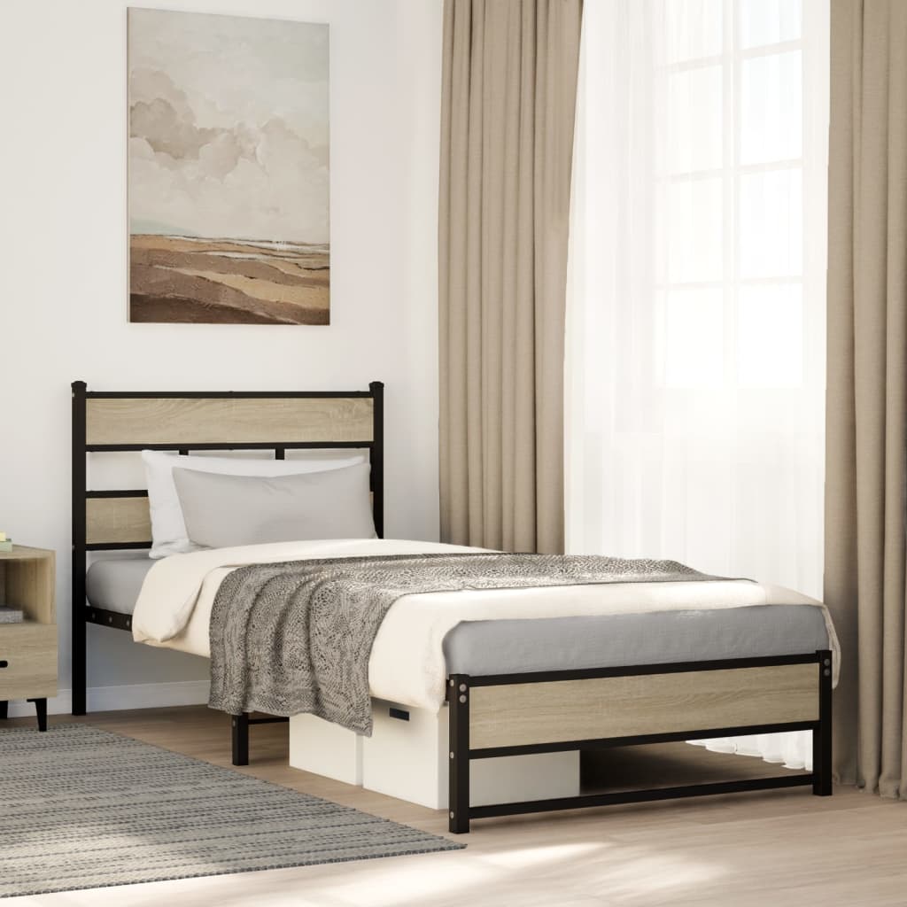 Bedframe zonder matras metaal sonoma eikenkleur 90x200 cm