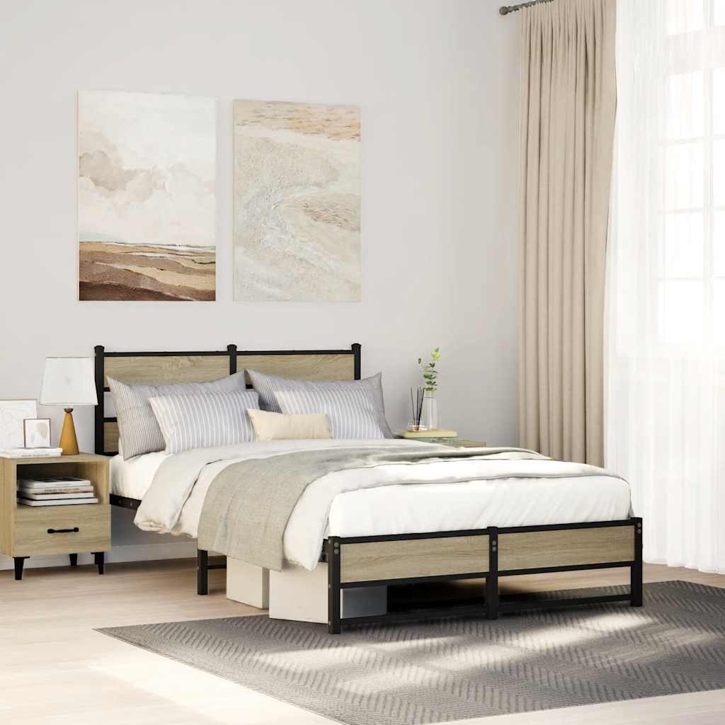 Bedframe zonder matras metaal sonoma eikenkleurig 120x200 cm – afbeelding 1
