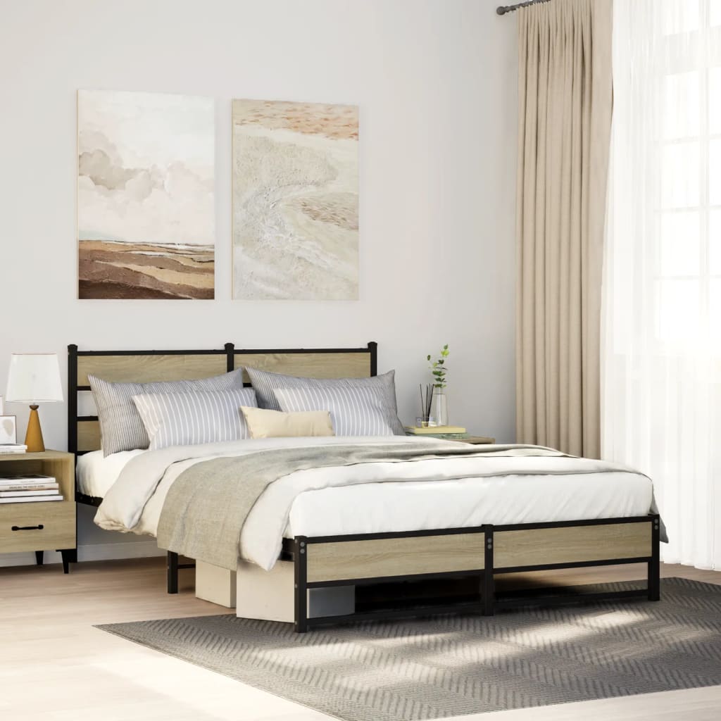 Bedframe zonder matras metaal sonoma eikenkleurig 140x190 cm – afbeelding 1