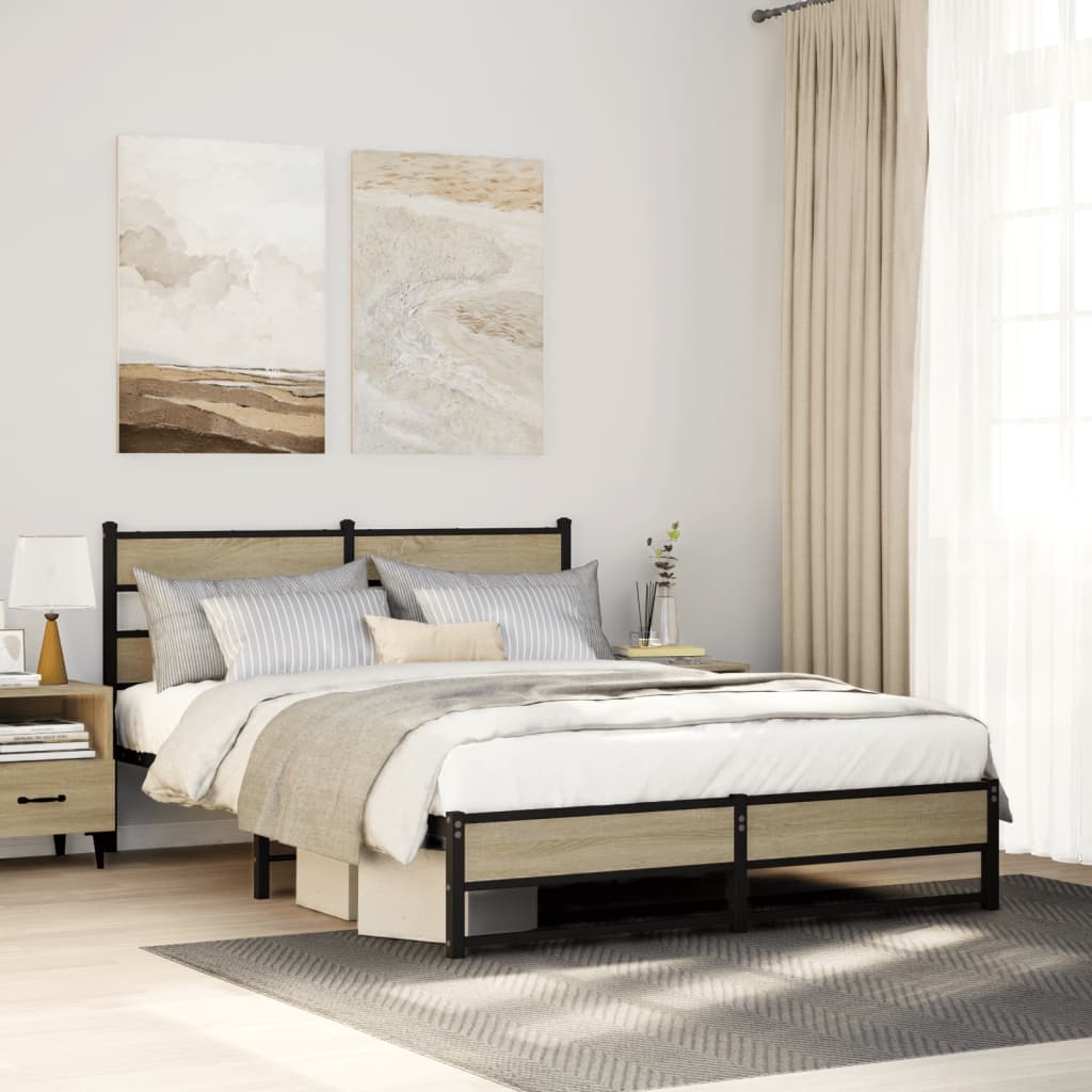 Bedframe zonder matras metaal sonoma eikenkleurig 160x200 cm – afbeelding 1