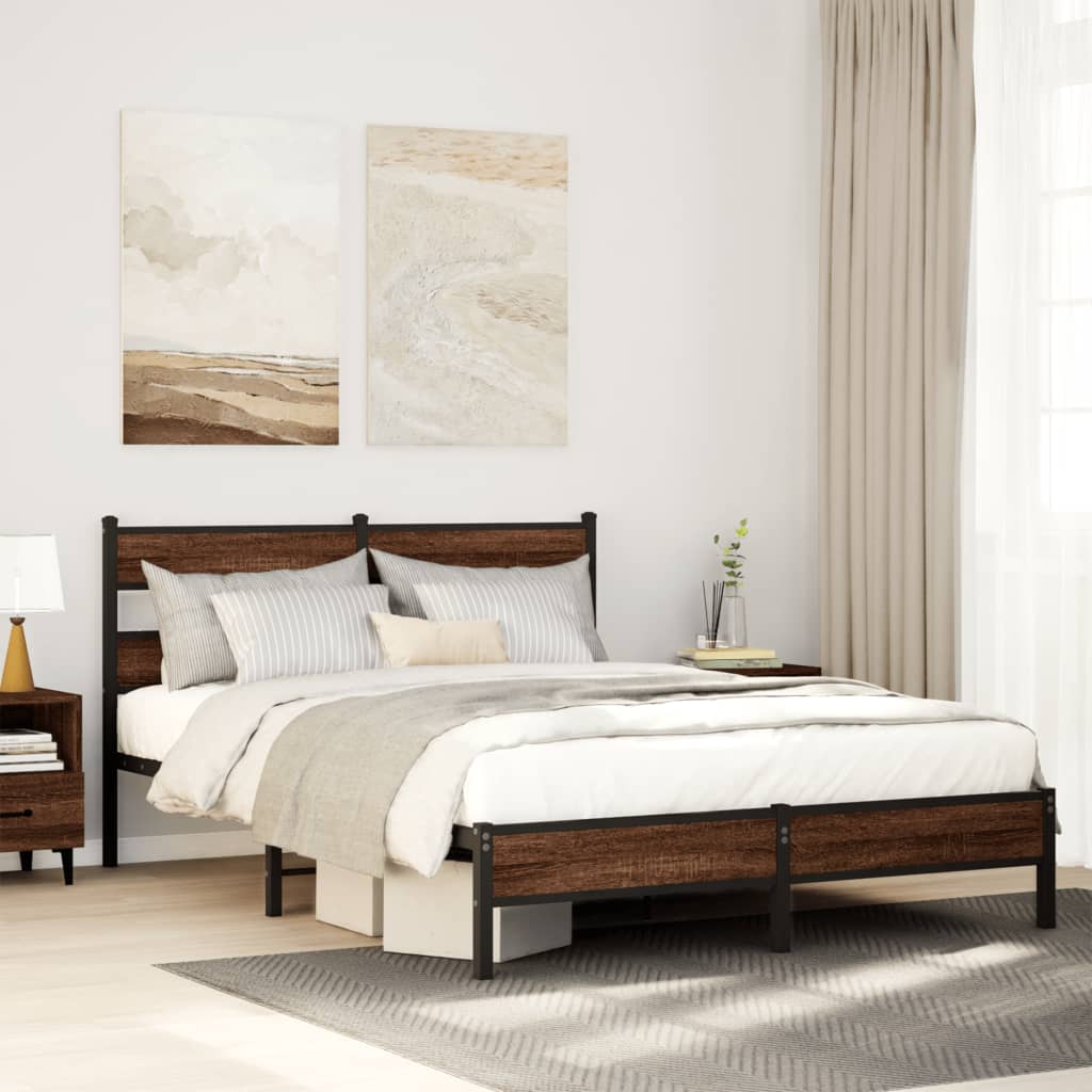 Bedframe zonder matras bewerkt hout bruin eikenkleur 160x200 cm – afbeelding 1