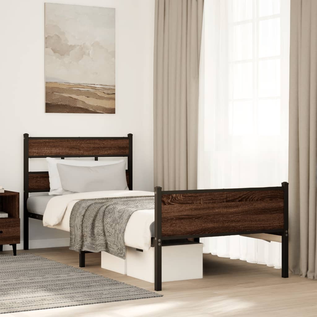 Bedframe zonder matras bewerkt hout bruin eikenkleur 107x200 cm – afbeelding 1