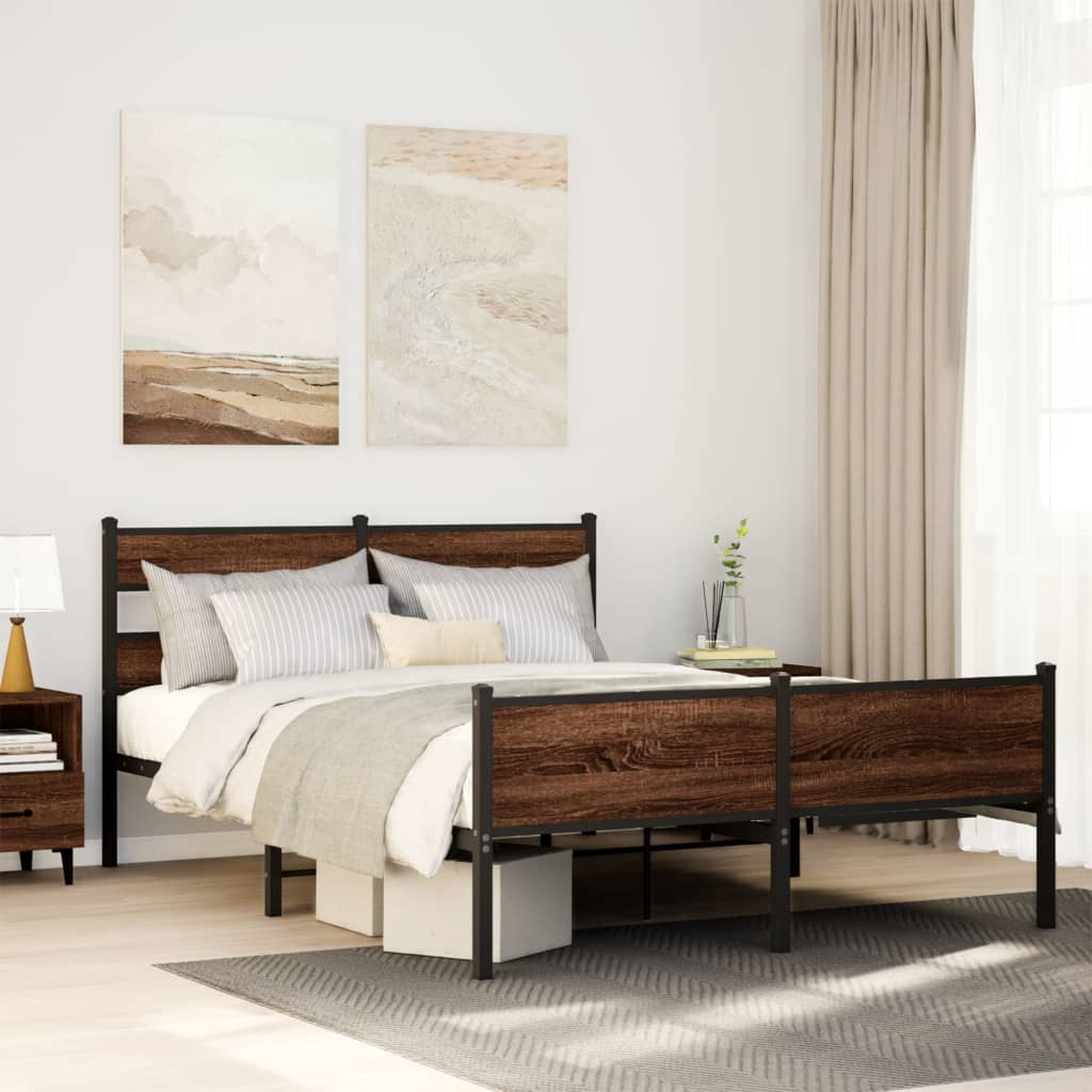 Bedframe zonder matras bewerkt hout bruin eikenkleur 137x190 cm – afbeelding 1
