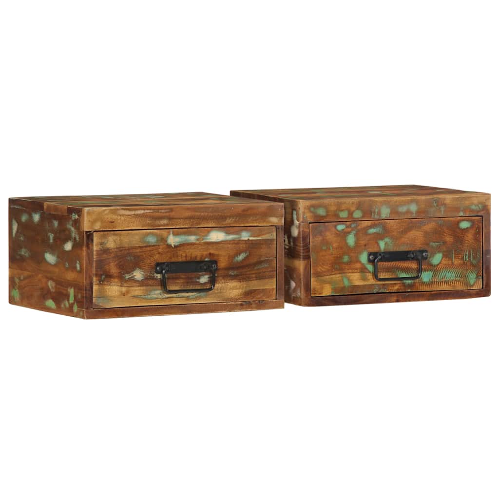 Nachtkastjes 2 st wandgemonteerd massief gerecycled hout – afbeelding 1