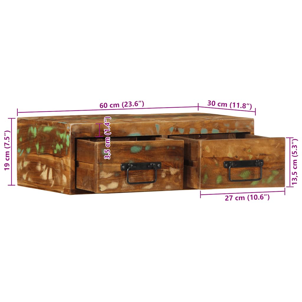 Tv-meubel wandmontage 60x30x19 cm massief gerecycled hout – afbeelding 12