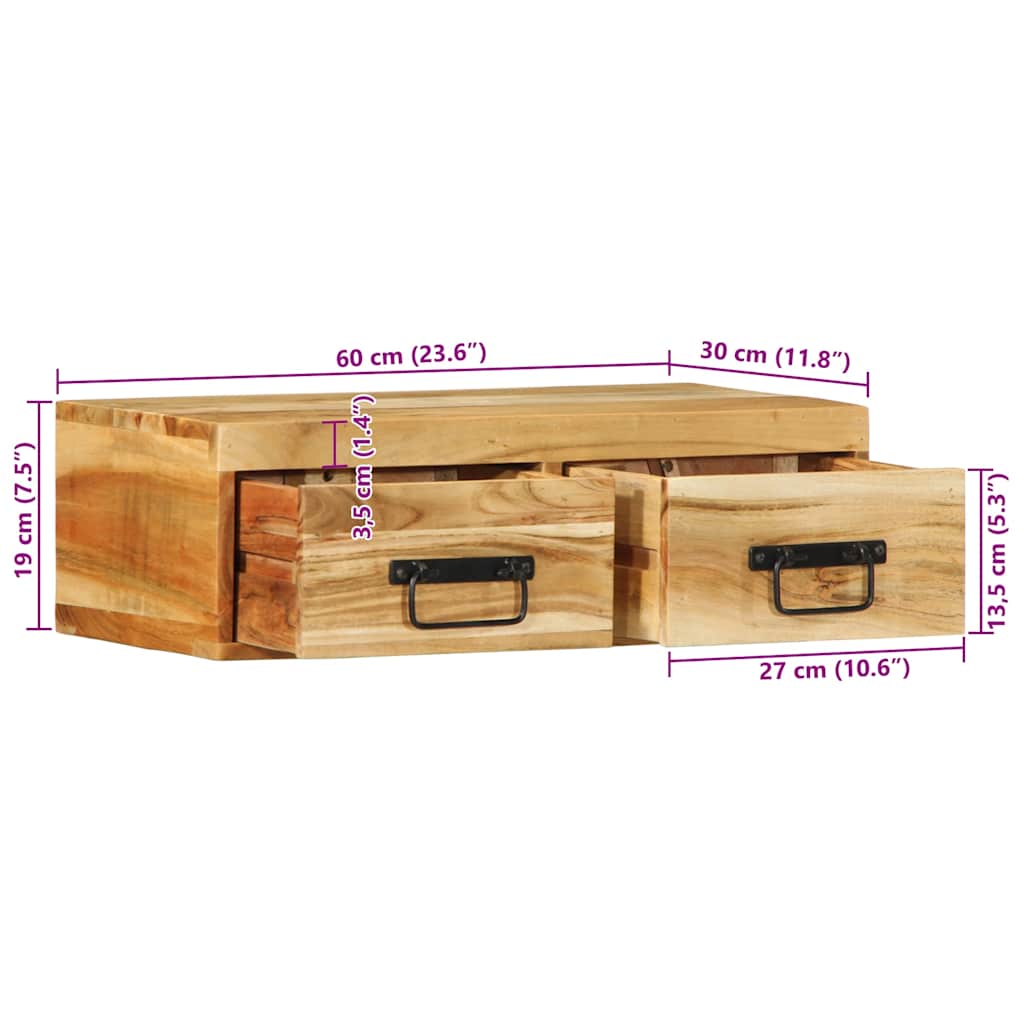 Tv-meubel wandmontage 60x30x19 cm massief acaciahout – afbeelding 12