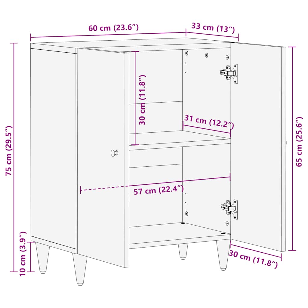 Dressoir 60x33,5x75 cm massief mangohout lichtgrijs – afbeelding 11