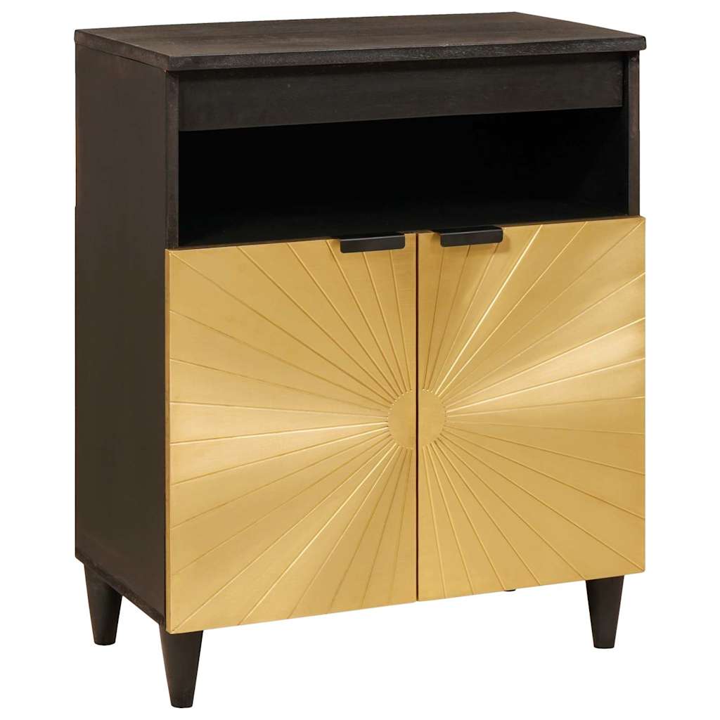Dressoir Zwart en Goud 60 x 33 x 75 cm Massief Mango Hout – afbeelding 1