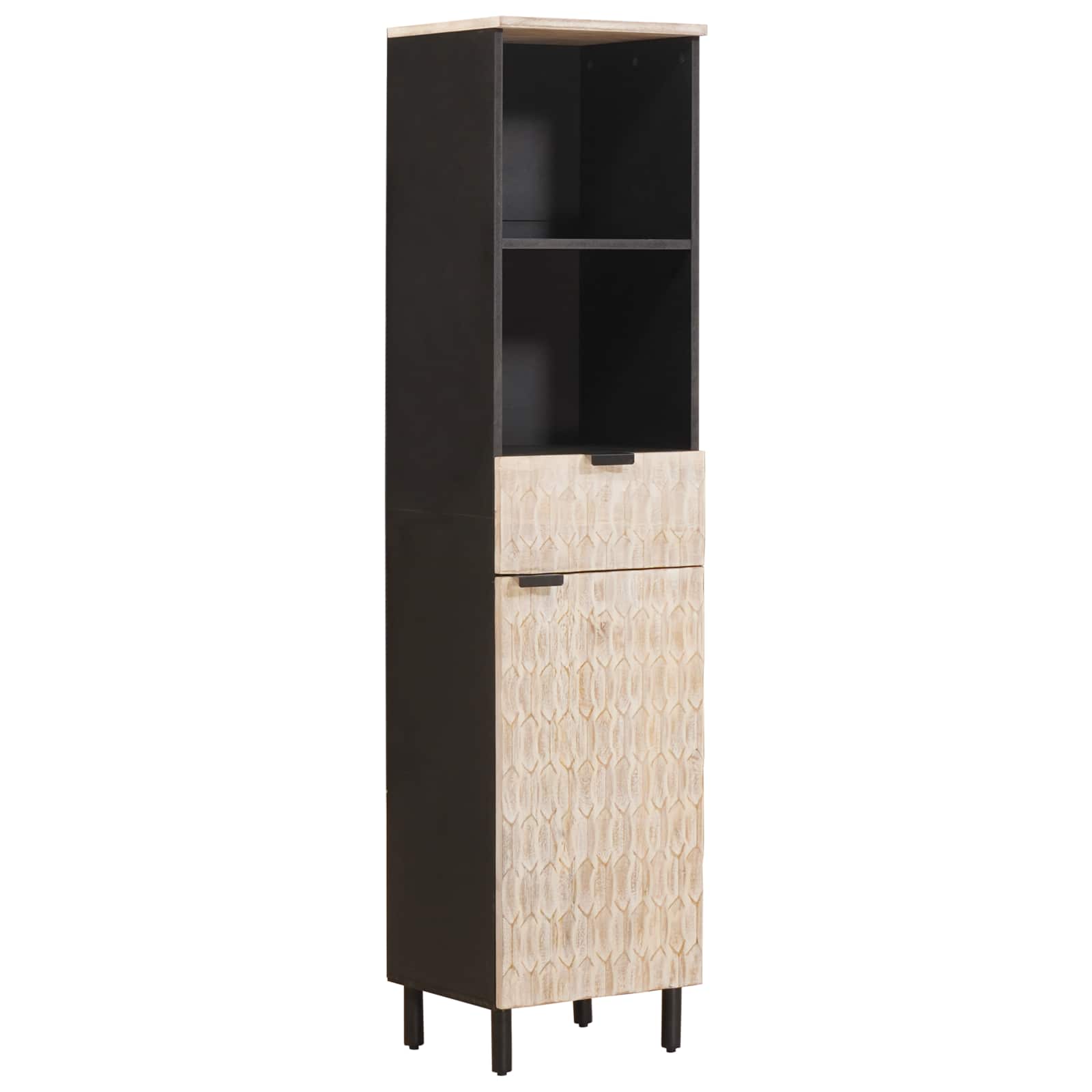 Badkamerkast Zwart en Wit 38 x 33 x 160 cm Massief Mango Hout
