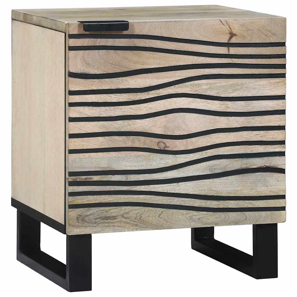 Nachtkastje Wit en zwart 40 x 33 x 46 cm Massief acaciahout – afbeelding 1