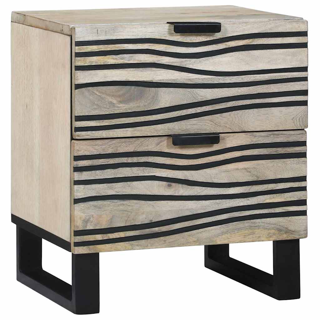 Nachtkastje Wit en zwart 40 x 33 x 46 cm Massief acaciahout