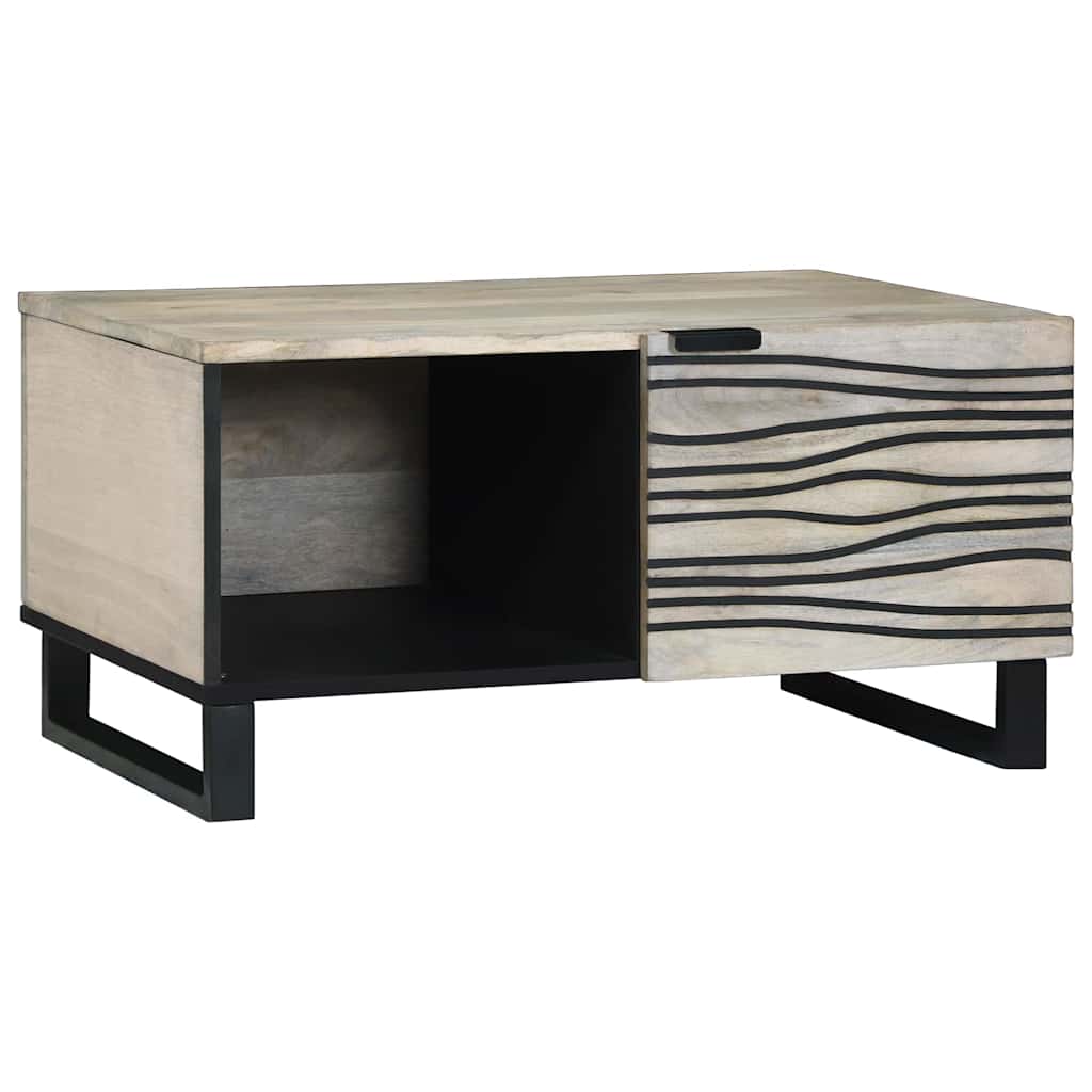 Salontafel Beige en zwart 80 x 50 x 40 cm Massief acaciahout – afbeelding 1