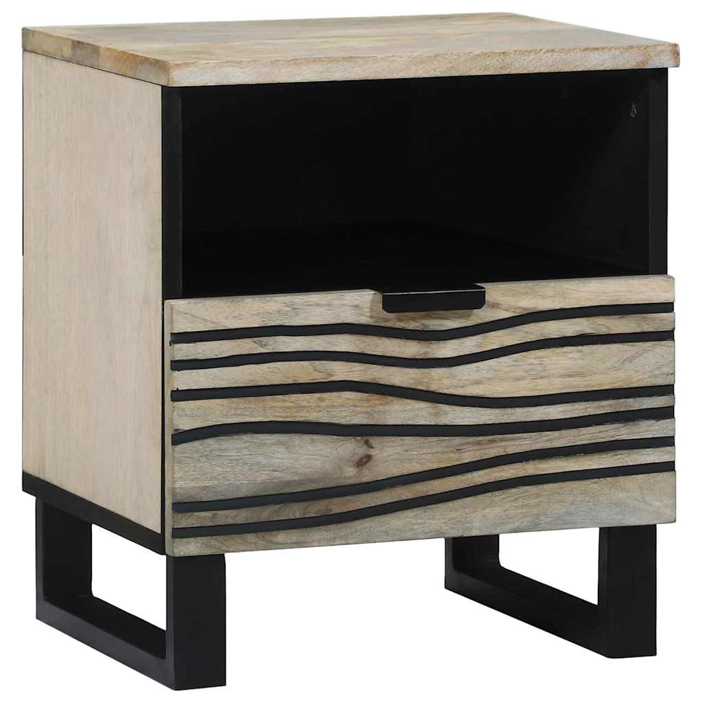 Nachtkastje Wit en zwart 40 x 33 x 46 cm Massief acaciahout – afbeelding 1