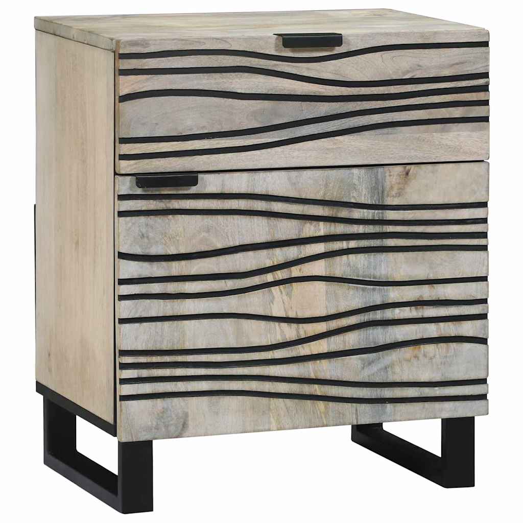 Nachtkastje Wit en zwart 50 x 33 x 60 cm Massief acaciahout