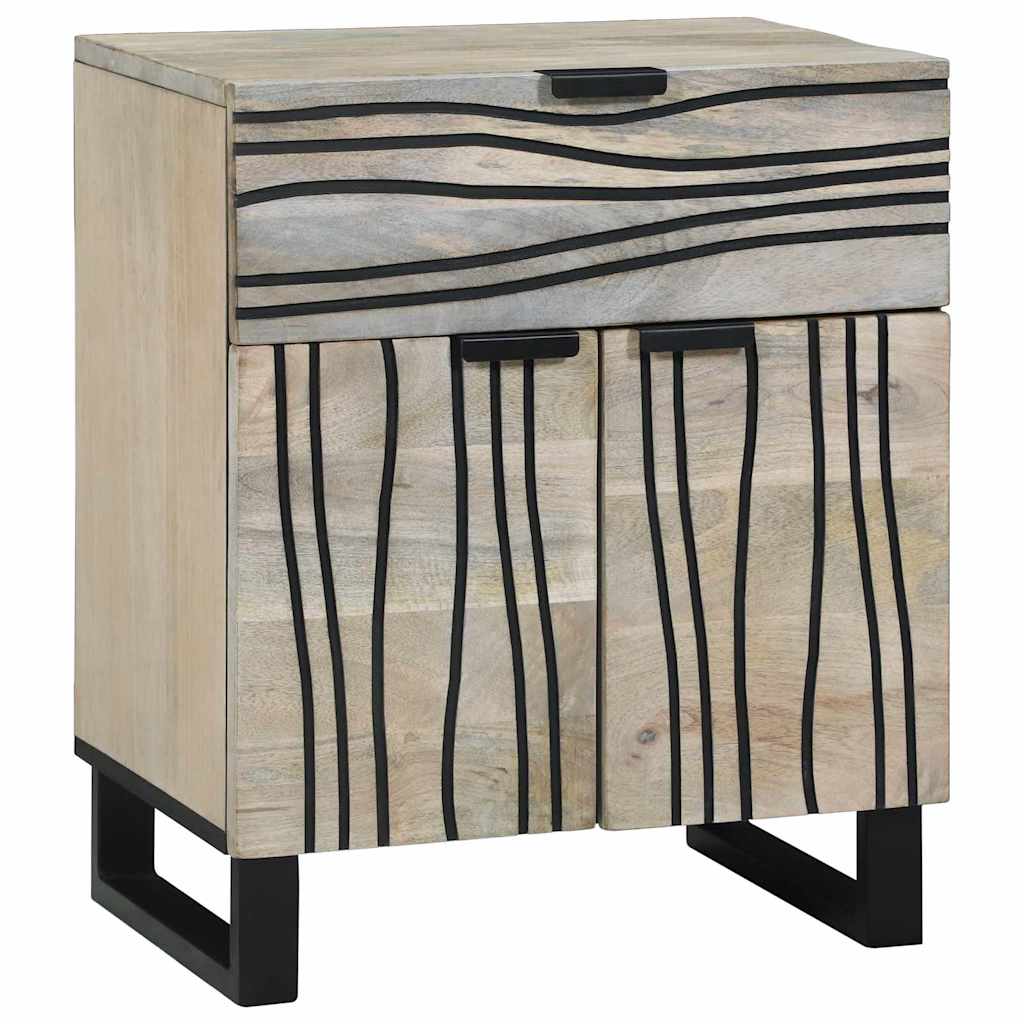 Nachtkastje Wit en zwart 50 x 33 x 60 cm Massief acaciahout