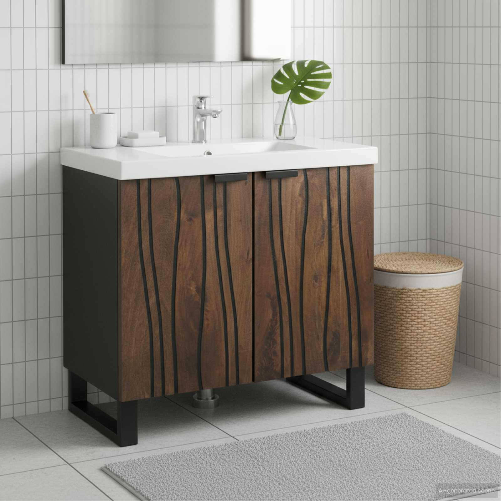 Badkamertenk te kast Walnotenhout 62 x 33 x 58 cm Bewerkt hout