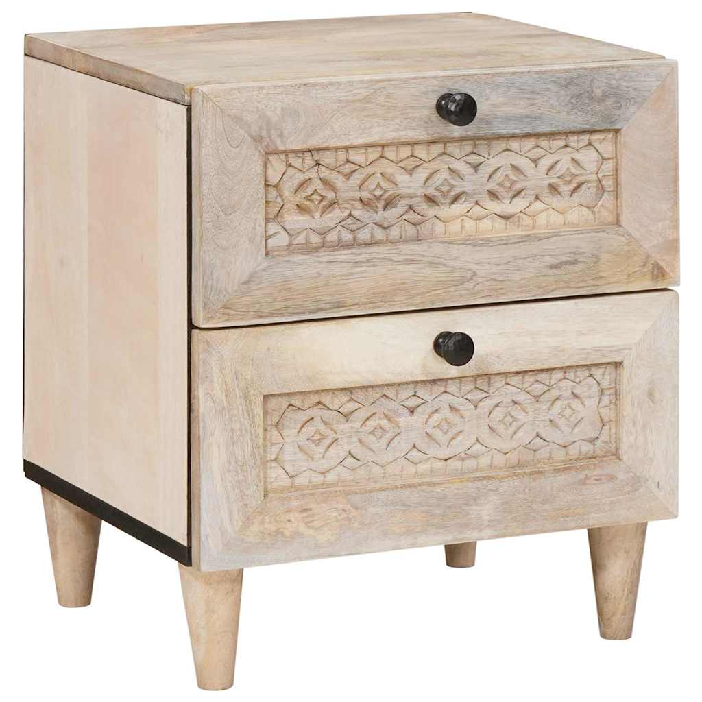 Nachtkastje met lade Beige 40 x 33 x 46 cm Massief acaciahout – afbeelding 1
