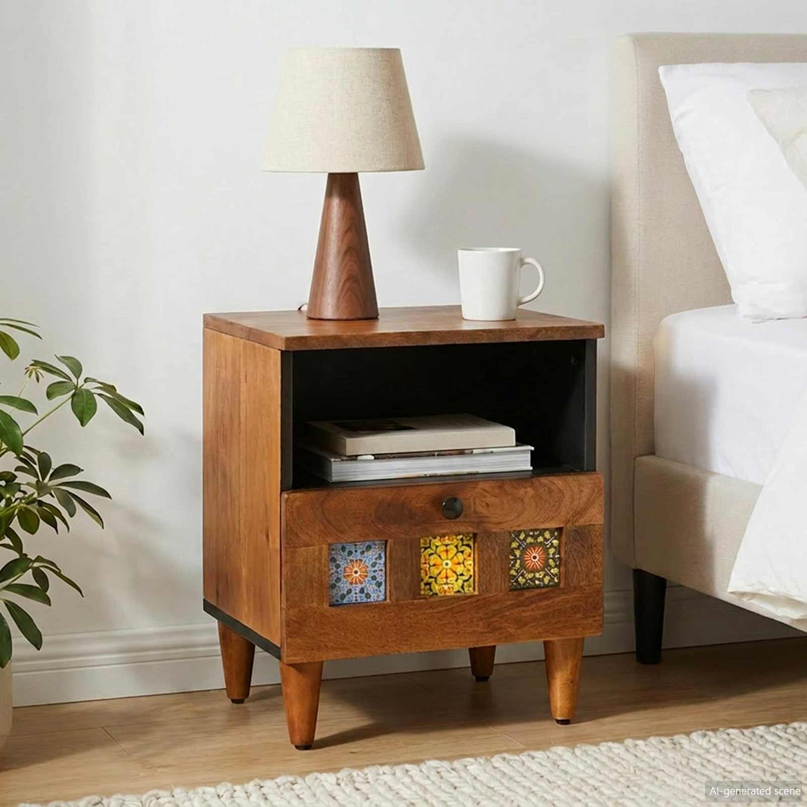 Nachtkastje met lade Bruin 40 x 33 x 46 cm Massief Mango Hout