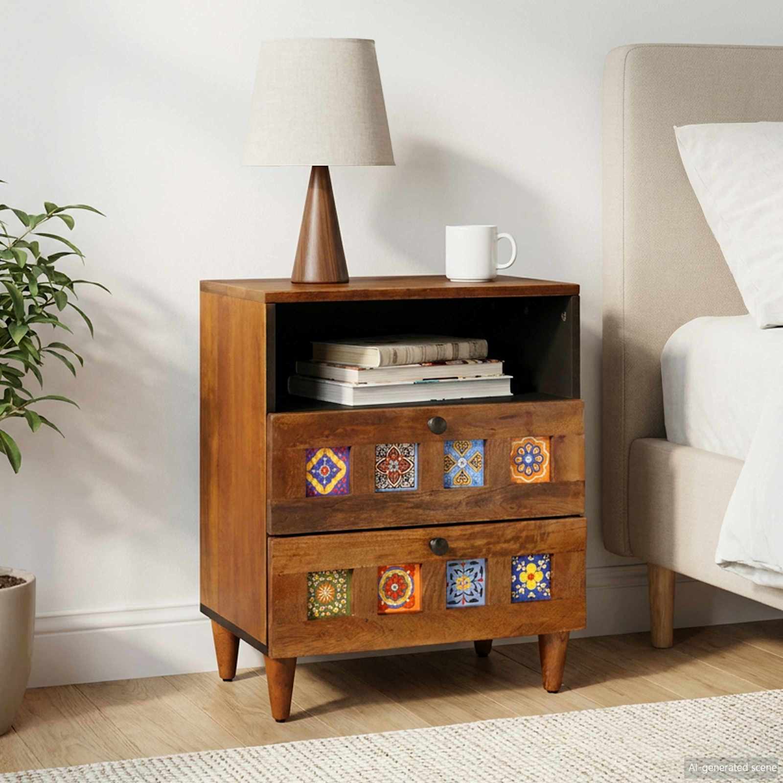 Nachtkastje met lade Bruin 50 x 33 x 62 cm Massief Mango Hout