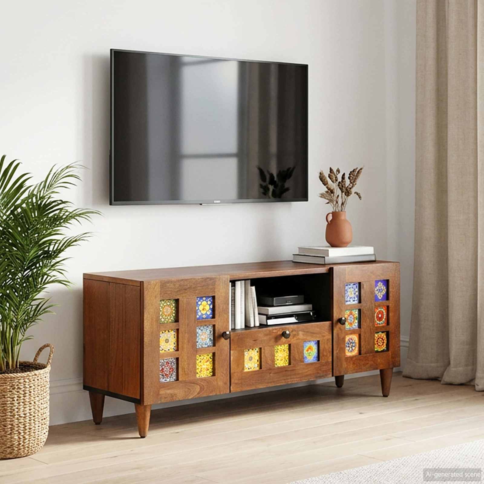 TV-kast Walnotenhout 105 x 33 x 46 cm Massief Mango Hout