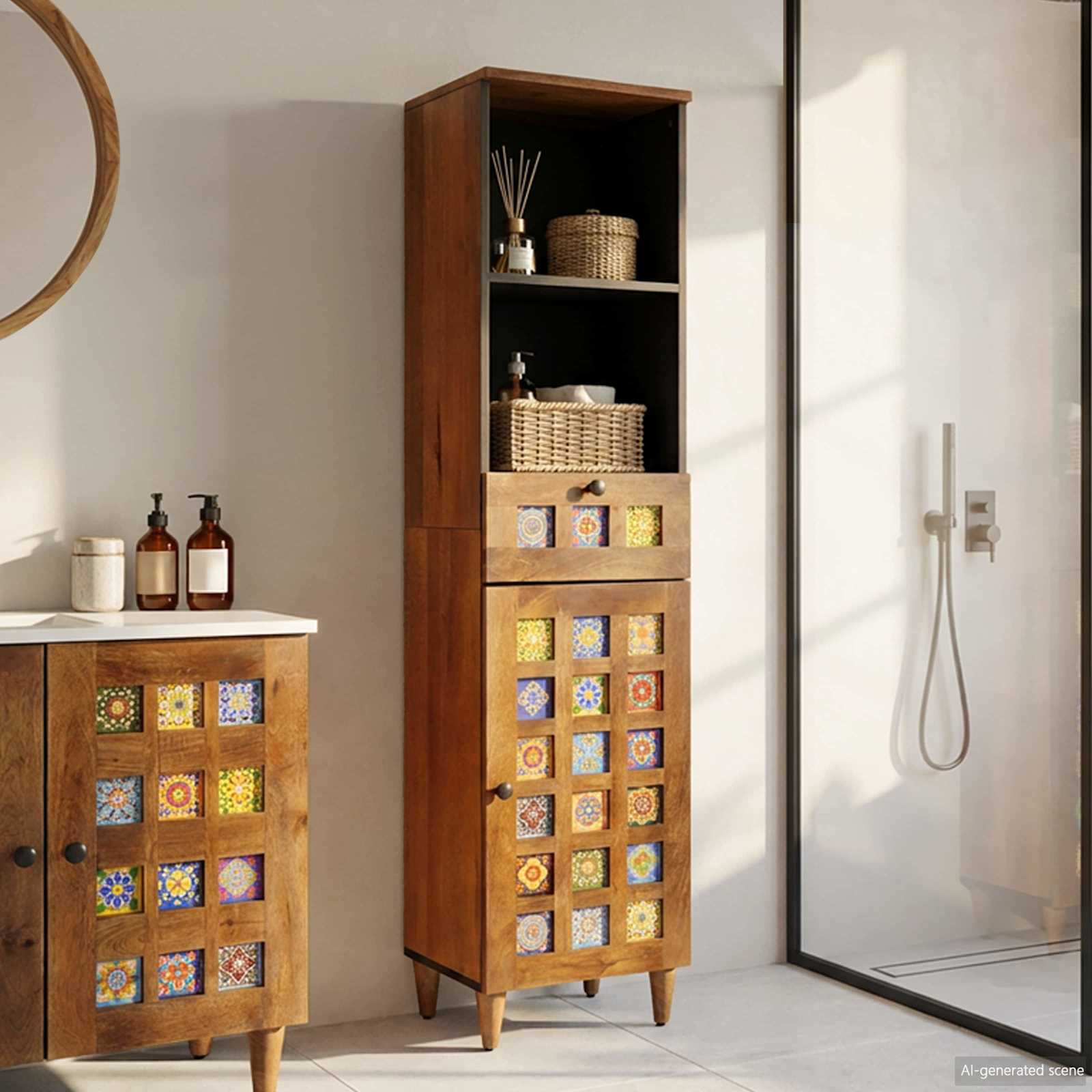 Badkamerkast met lade met plank Walnotenhout 38 x 33 x 160 cm