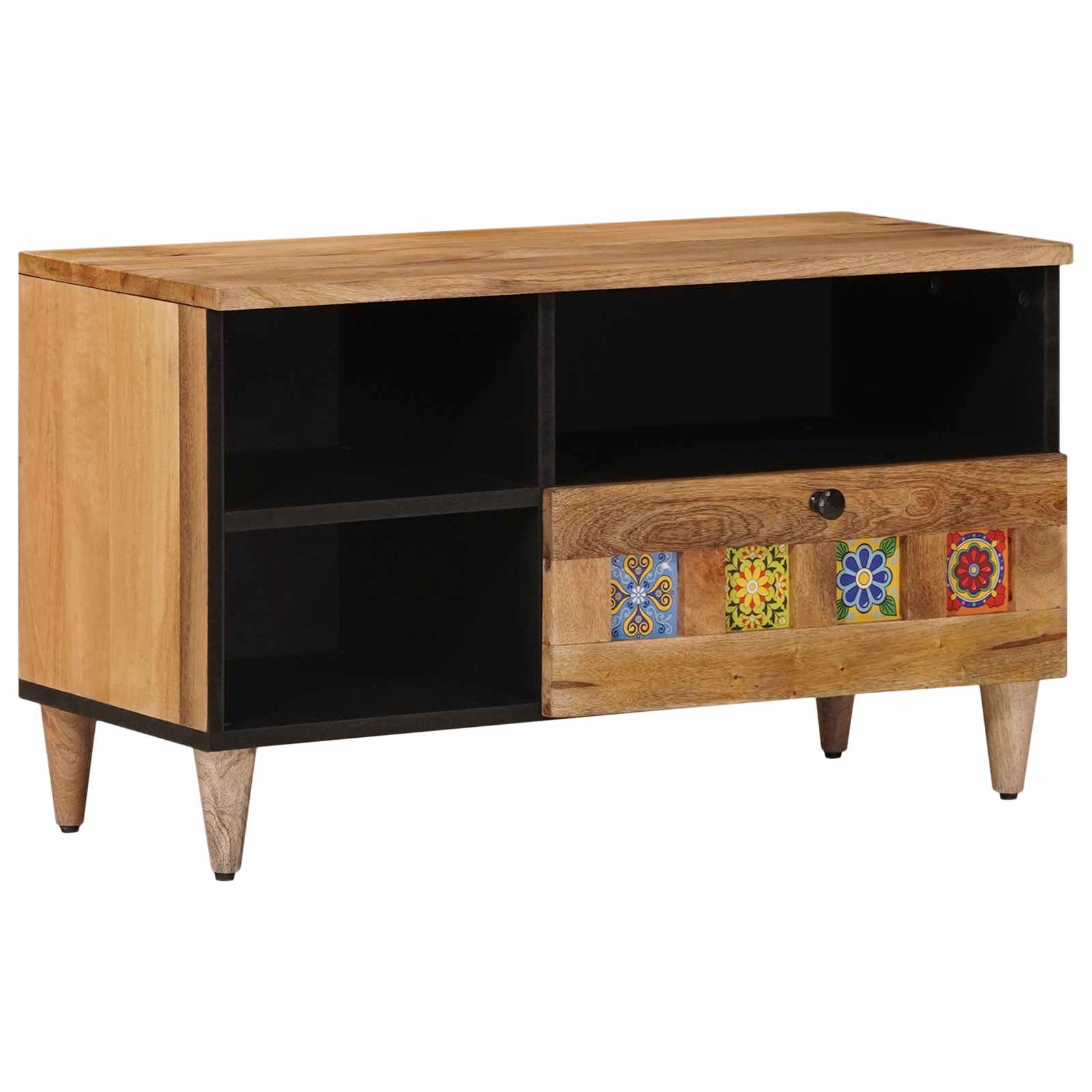 TV-kast met lade Naturel 80 x 33 x 46 cm Massief Mango Hout – afbeelding 1