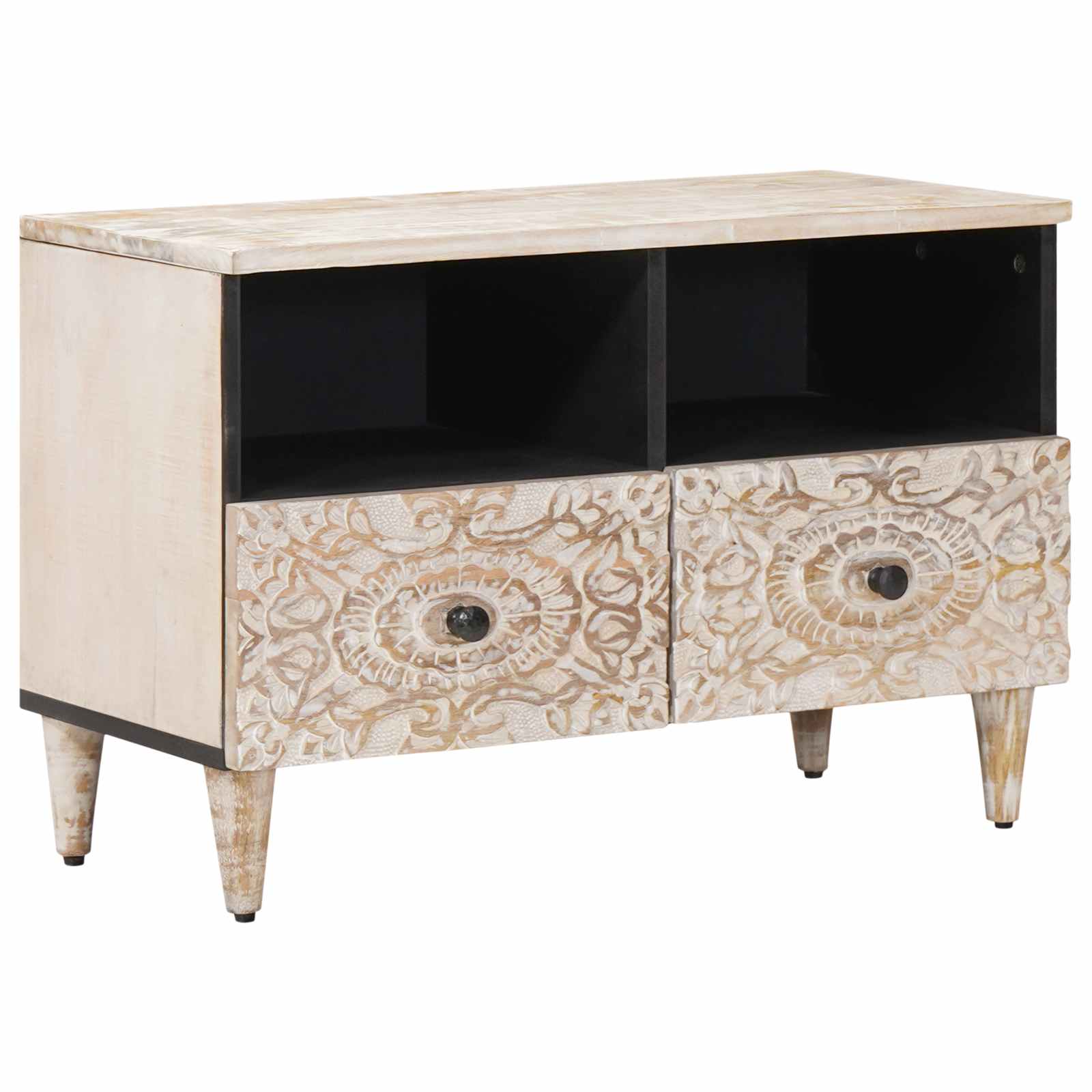 TV-kast met opslag Wit 70 x 33,5 x 46 cm Massief Mango Hout