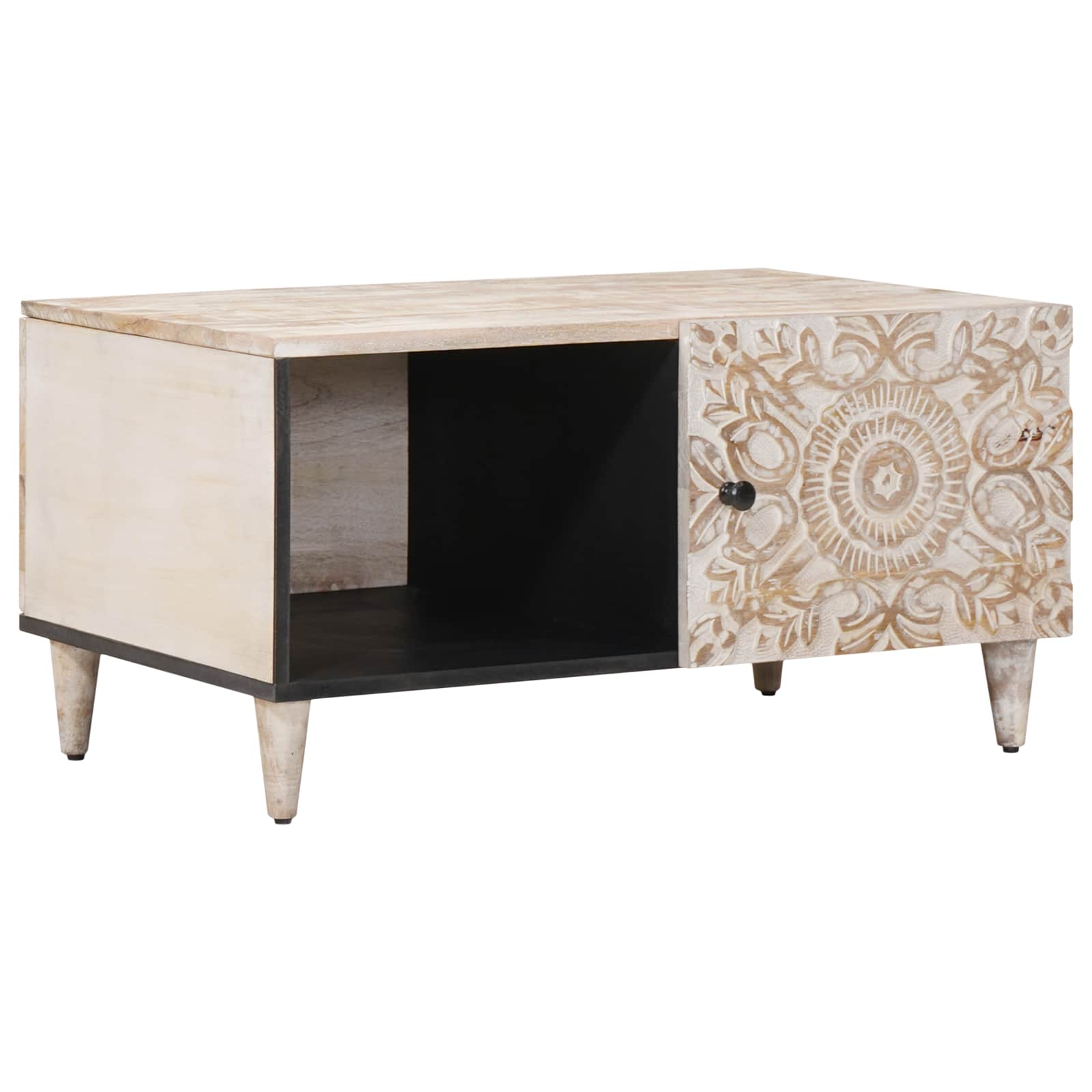 Salontafel Wit 80 x 50 x 40 cm Massief Mango Hout – afbeelding 1