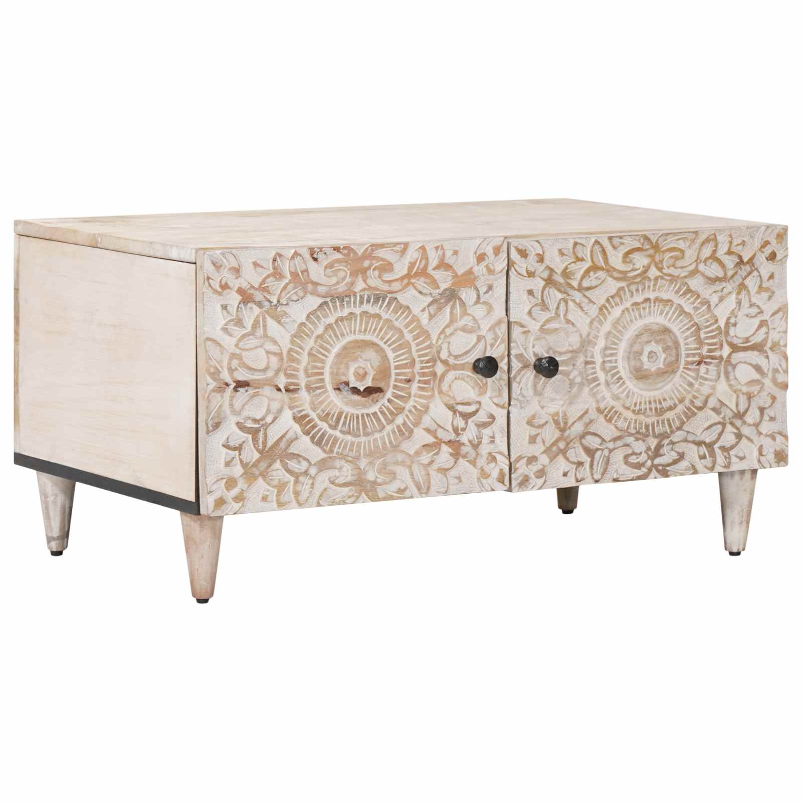 Salontafel Wit 80 x 50 x 40 cm Massief Mango Hout – afbeelding 1