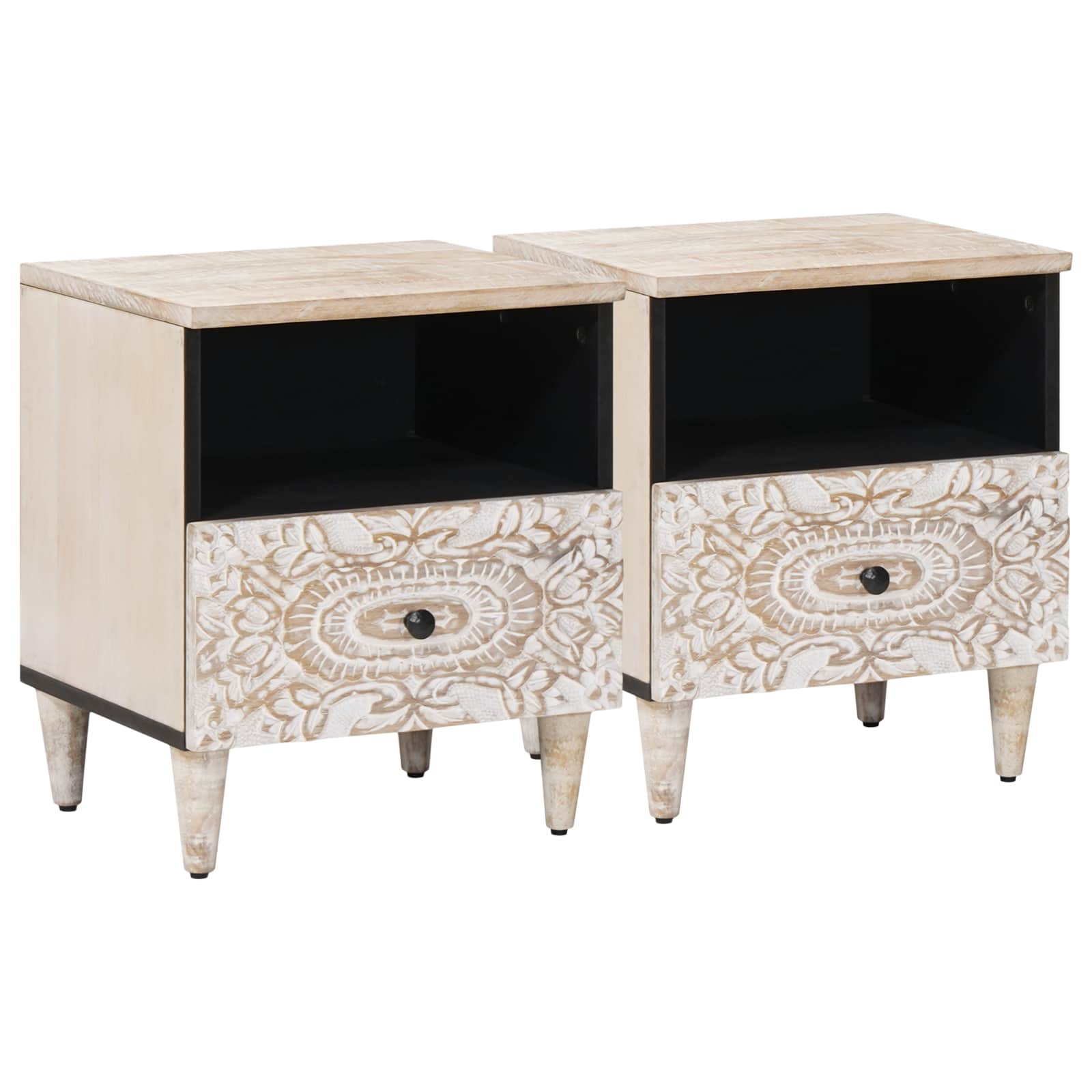 Bed kast met lade 2 pcs Wit 40 x 33 x 46 cm Massief Mango Hout – afbeelding 1