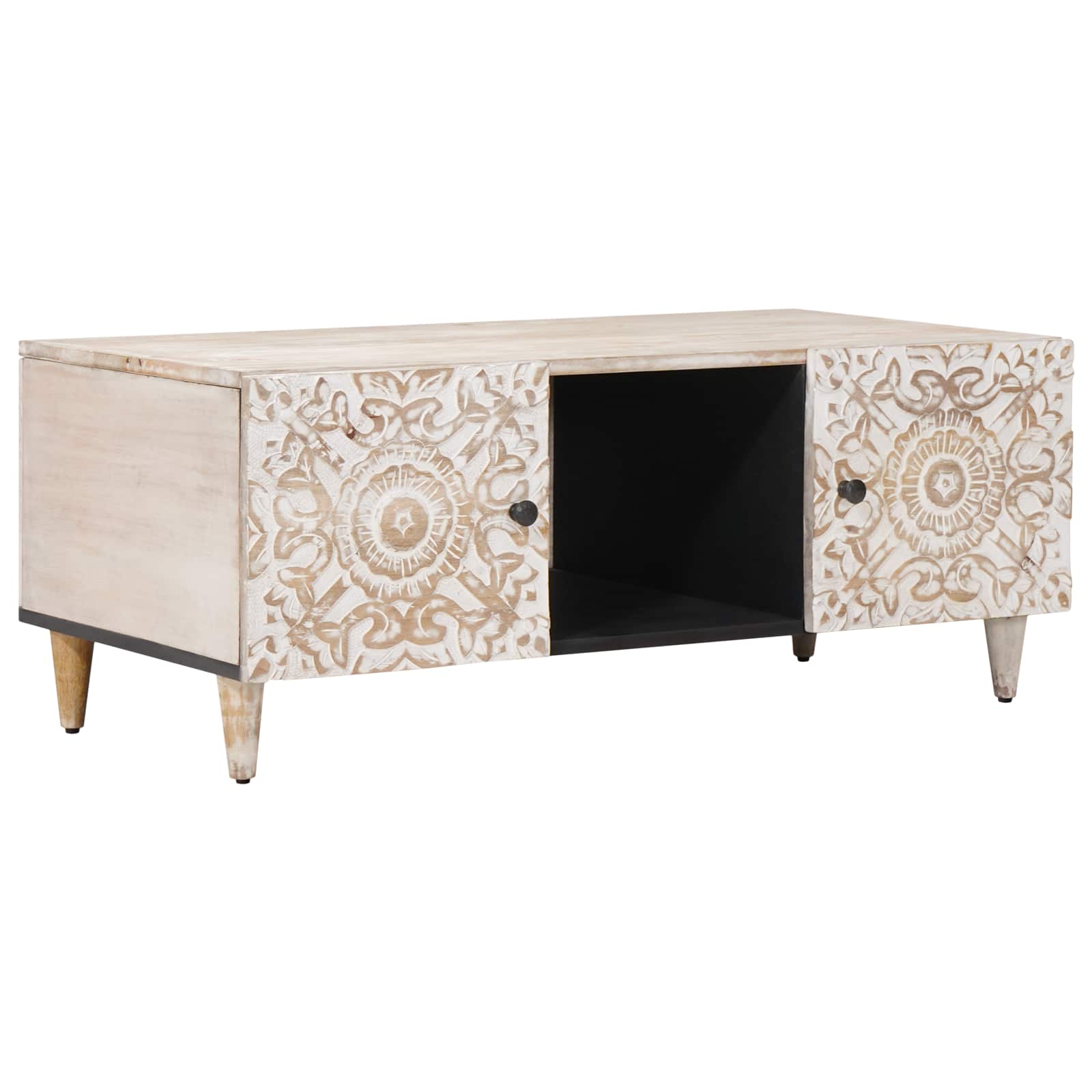Salontafel Wit 100 x 54 x 40 cm Massief Mango Hout – afbeelding 1
