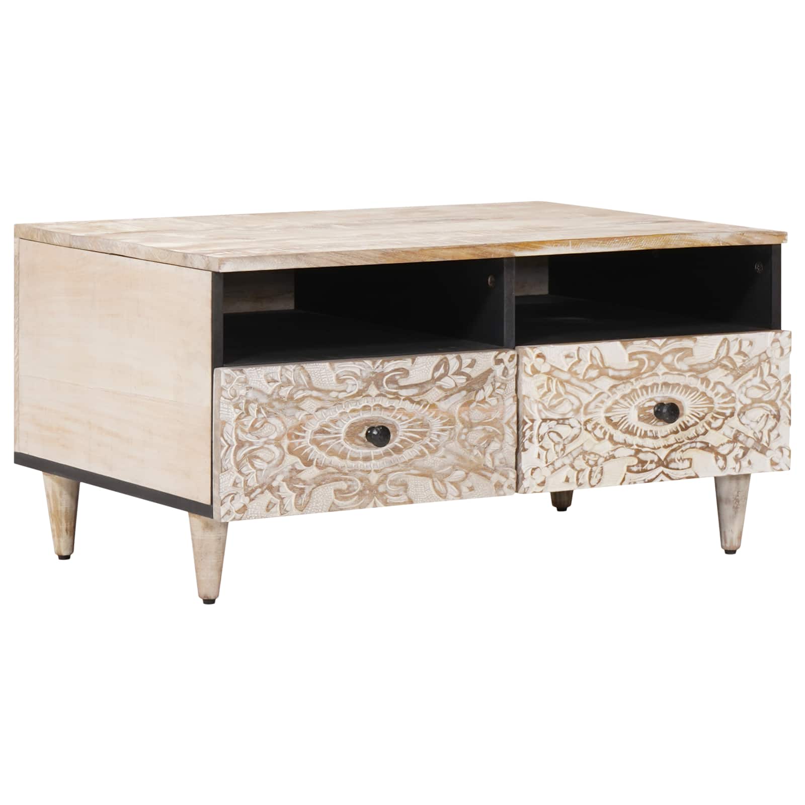 Salontafel met lade Wit 80 x 54 x 40 cm Massief Mango Hout