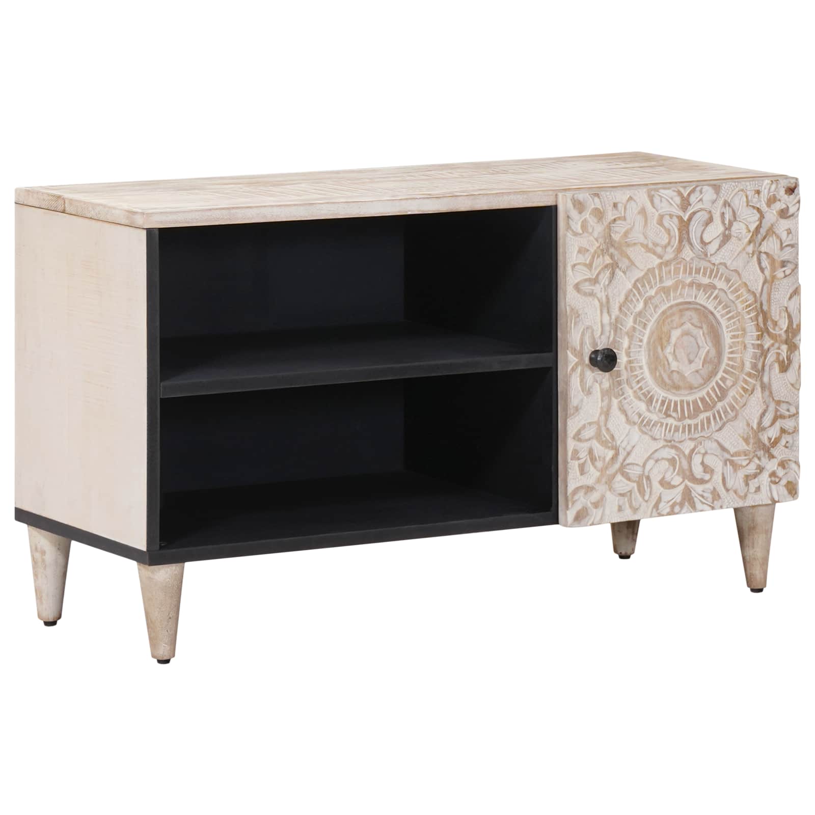 TV-kast met plank Wit 80 x 31,5 x 46 cm Massief Mango Hout