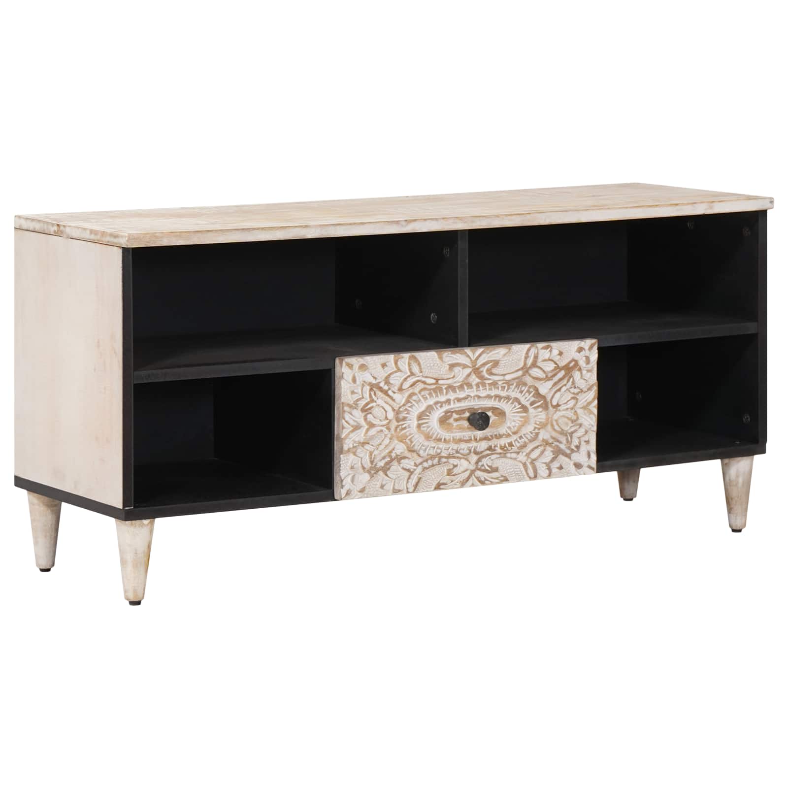 TV-kast met lade Wit 100 x 33,5 x 46 cm Massief Mango Hout – afbeelding 1