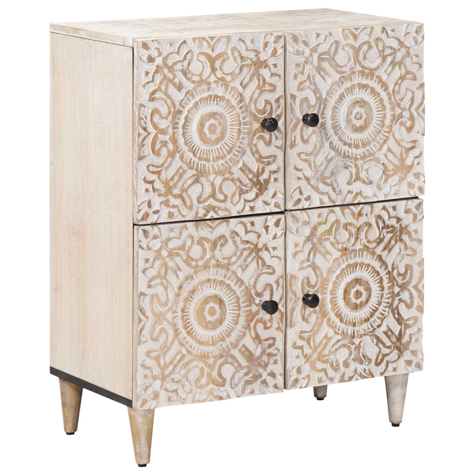 Dressoir met opslag Wit 60 x 33,5 x 75 cm Massief Mango Hout – afbeelding 1