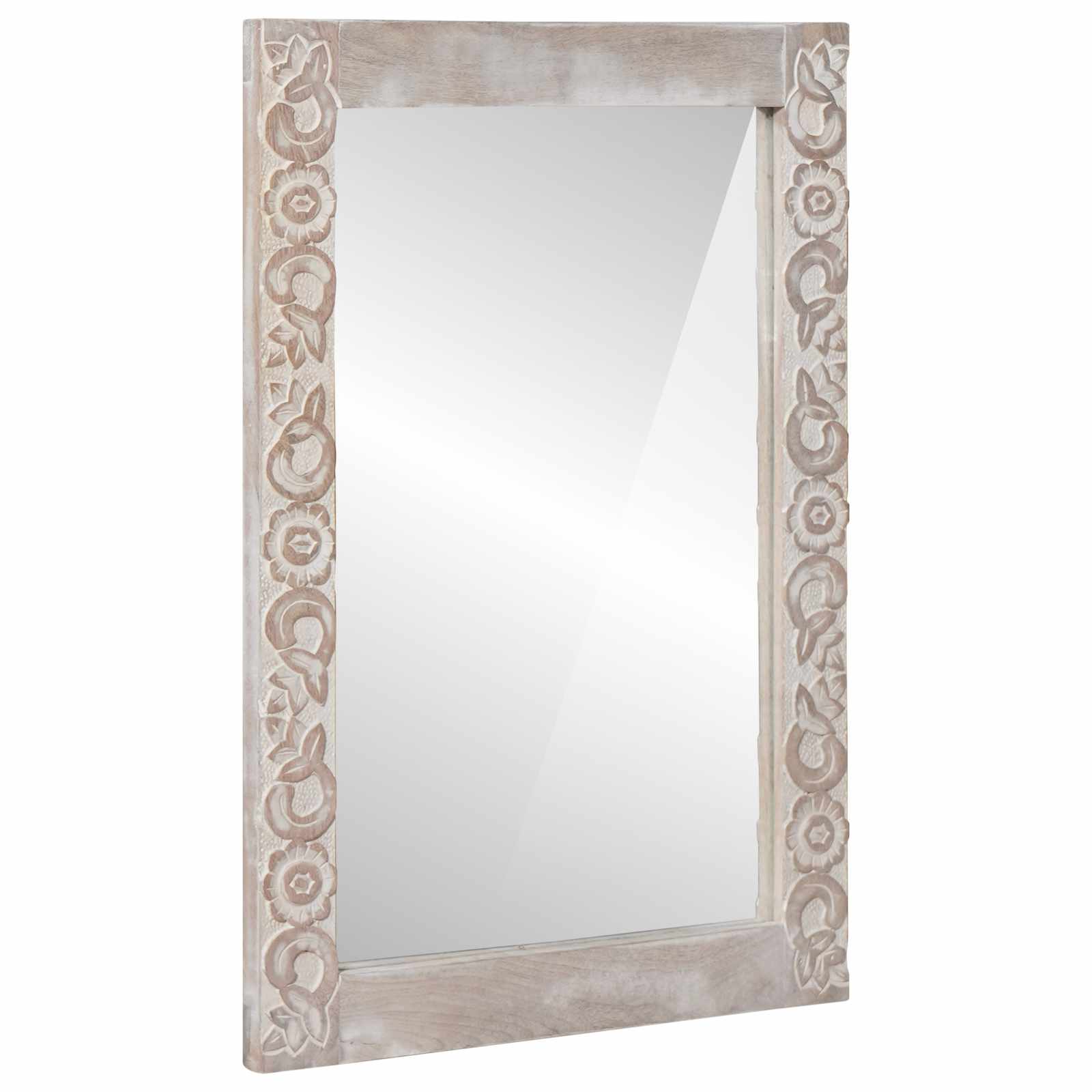 Wandspiegel Rechthoekig Wit 70 x 50 cm Massief Mango Hout – afbeelding 1