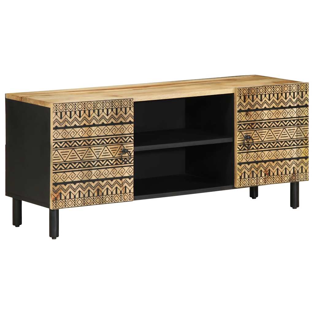 Tv-meubel 105x33,5x46 cm massief ruw mangohout zwart – afbeelding 1
